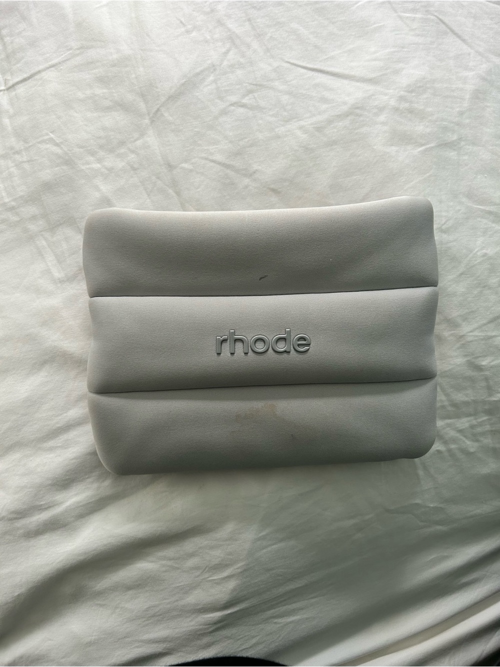 RHODE Gray Quilted Puff Clutch with Embossed Logo